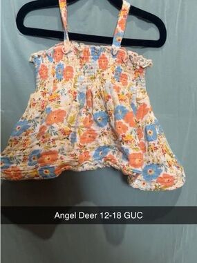 Angel Dear Floral Smocked Tank Top - White with Blue & Orange Flowers